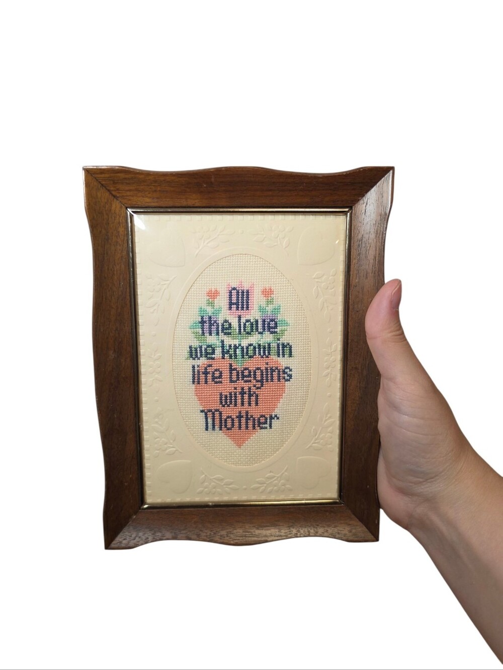 Vintage 1980 Current Inc Finished Framed Cross Stitch Mother Card